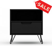 Manhattan Comfort 101GMC2 Rockefeller 1.0 Mid-Century- Modern Nightstand with 1-Drawer in Black